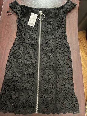 MNG Black Lace Dress with Front Ring Zip